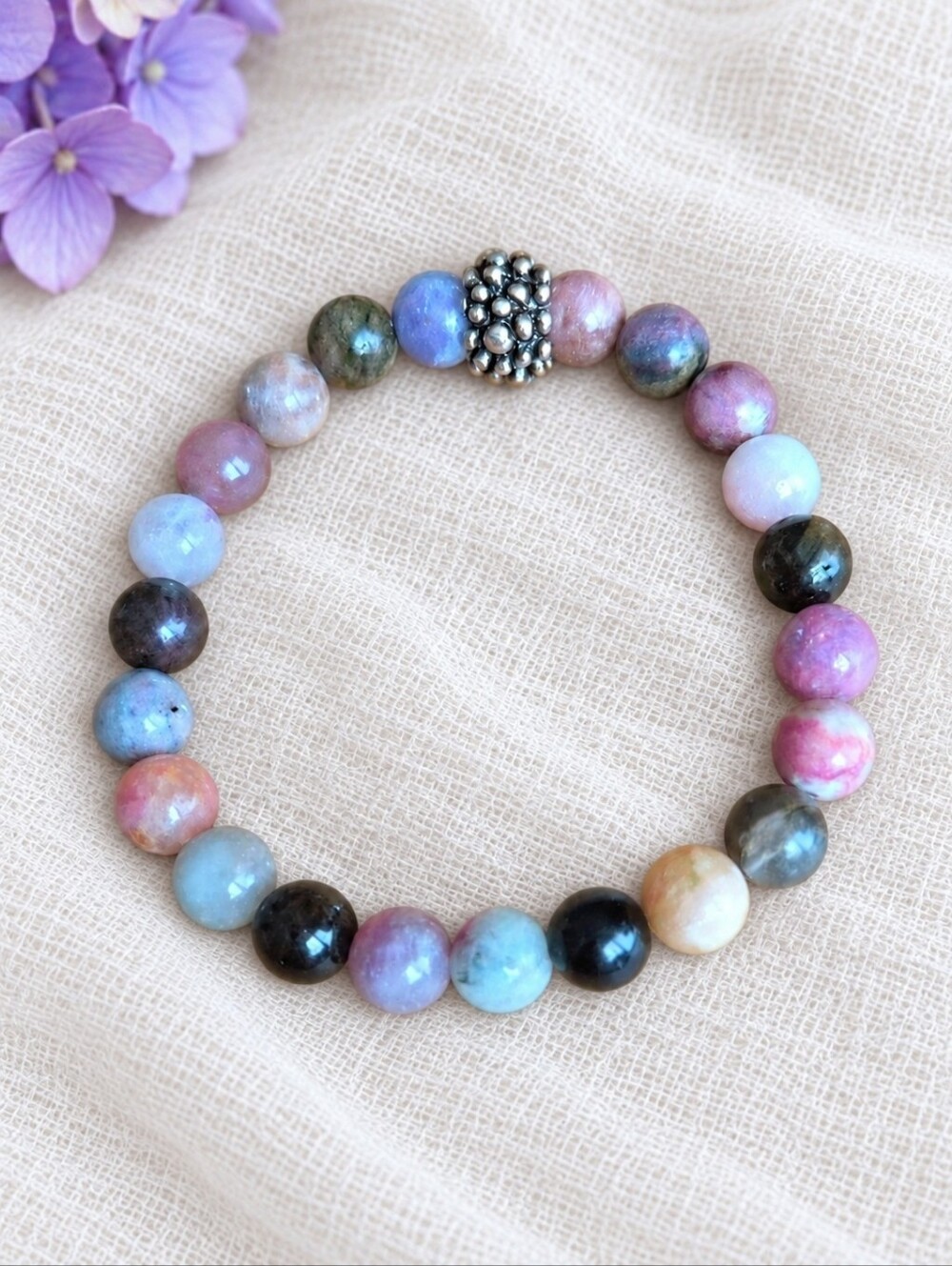 Tourmaline Beaded Stretch Bracelet | Handmade